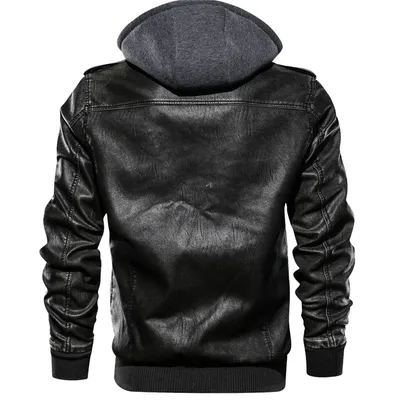 Men's hoodie PU jacket men's fashion motorcycle jacket