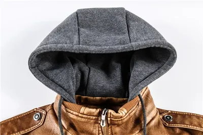 Men's hoodie PU jacket men's fashion motorcycle jacket