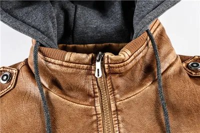 Men's hoodie PU jacket men's fashion motorcycle jacket