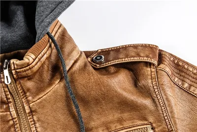 Men's hoodie PU jacket men's fashion motorcycle jacket