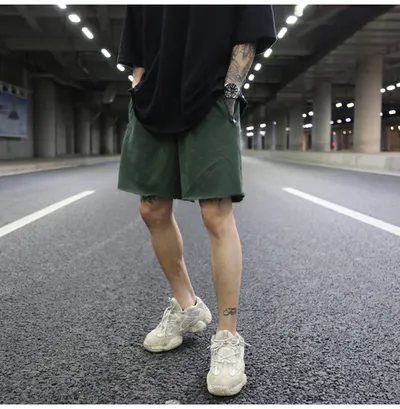 Solid color terry cotton loose shorts