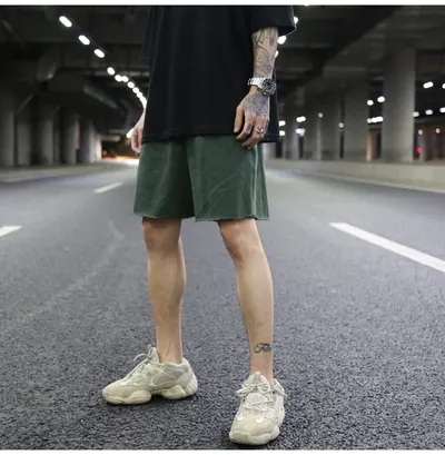 Solid color terry cotton loose shorts