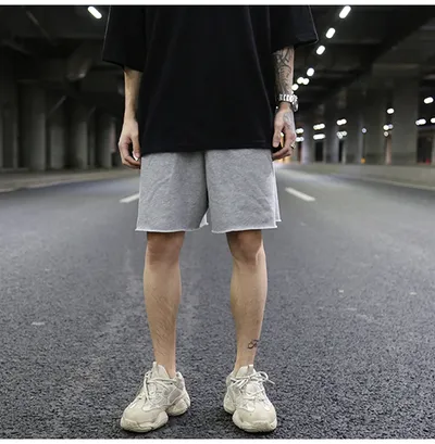 Solid color terry cotton loose shorts