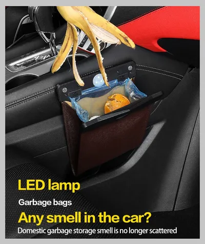 LED Car Trash Can Organizer Garbage Holder Automobiles Storage Bag Accessories Auto Door Seat Back Visor Trash Bin Paper Dustbin