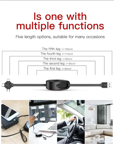Telescopic data line three-in-one fast charging data line