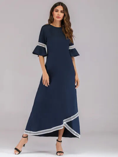 Dress hollow lace lace panel flared sleeves