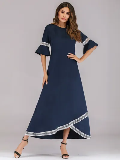 Dress hollow lace lace panel flared sleeves