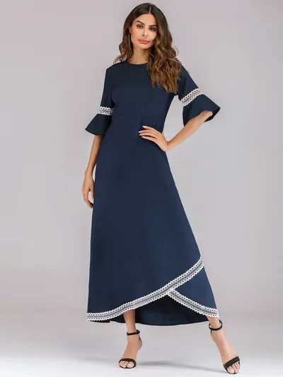 Dress hollow lace lace panel flared sleeves