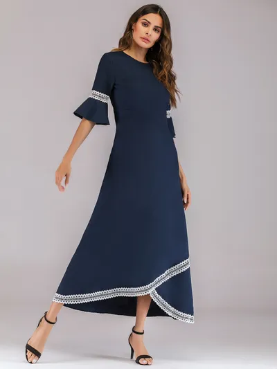 Dress hollow lace lace panel flared sleeves