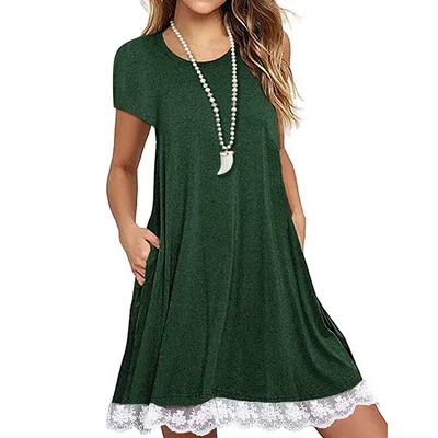 Lace panel round neck short sleeve plus size dress