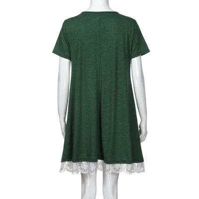 Lace panel round neck short sleeve plus size dress
