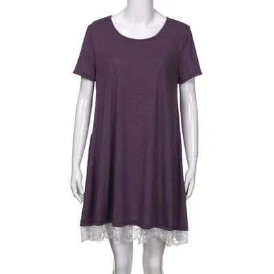 Lace panel round neck short sleeve plus size dress
