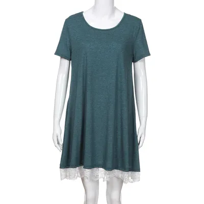 Lace panel round neck short sleeve plus size dress