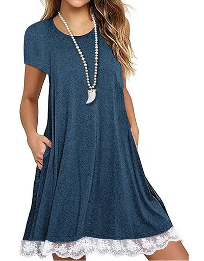 Lace panel round neck short sleeve plus size dress