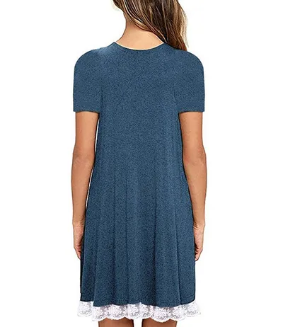 Lace panel round neck short sleeve plus size dress