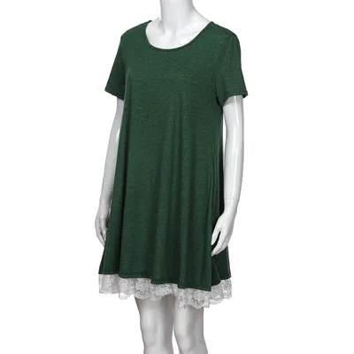 Lace panel round neck short sleeve plus size dress