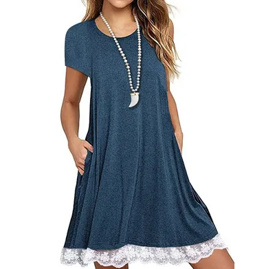 Lace panel round neck short sleeve plus size dress