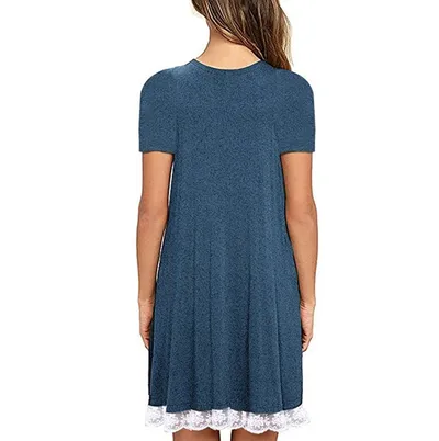 Lace panel round neck short sleeve plus size dress