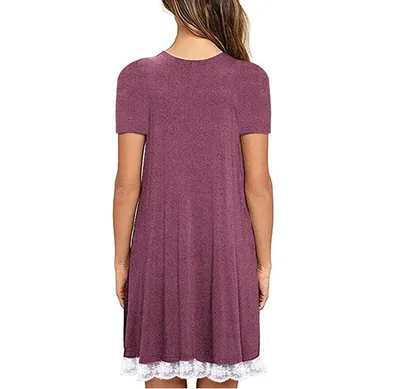Lace panel round neck short sleeve plus size dress