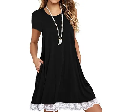 Lace panel round neck short sleeve plus size dress