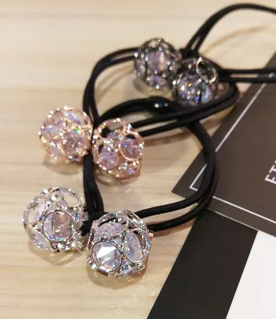 Korean version of hair accessories headdress Dongdaemun new alloy zircon hair ring hollow head rope double ball rubber band hair rope mixed batch