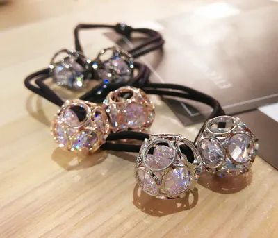 Korean version of hair accessories headdress Dongdaemun new alloy zircon hair ring hollow head rope double ball rubber band hair rope mixed batch