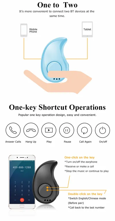 Mini Bluetooth Stereo Headset In Ear Wireless Earphone Earbud Headphone