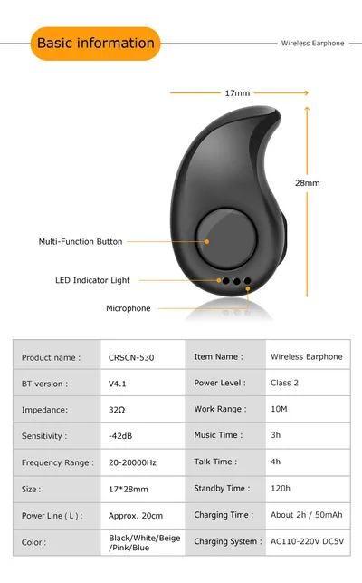 Mini Bluetooth Stereo Headset In Ear Wireless Earphone Earbud Headphone