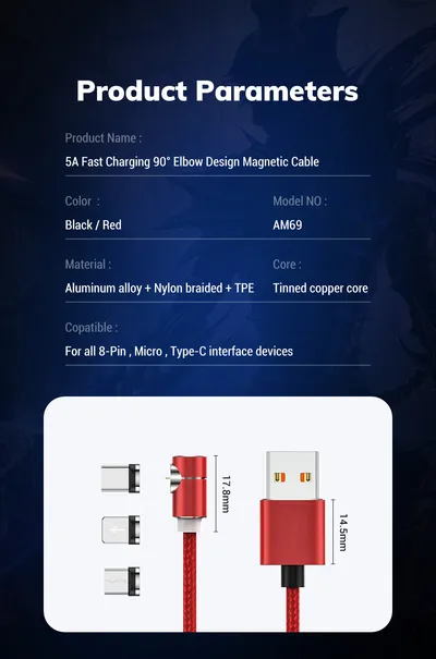 Compatible with Apple , Elbow 3A fast charge magnetic data line