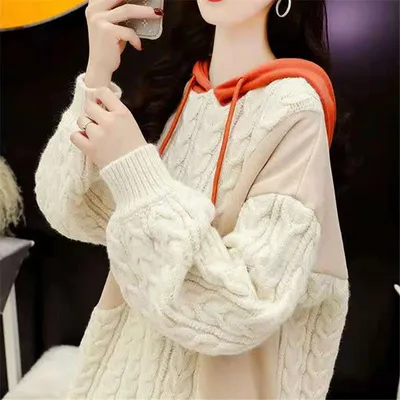 Plus Size Women's Stitching Hooded Sweater New Style