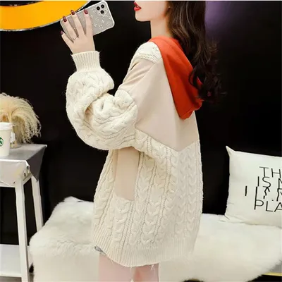 Plus Size Women's Stitching Hooded Sweater New Style