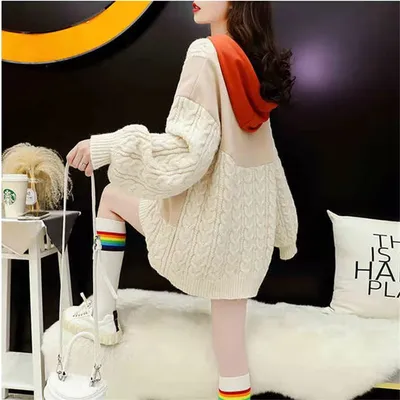 Plus Size Women's Stitching Hooded Sweater New Style