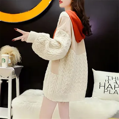 Plus Size Women's Stitching Hooded Sweater New Style