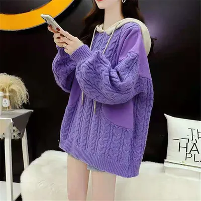 Plus Size Women's Stitching Hooded Sweater New Style