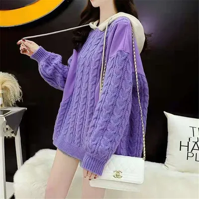 Plus Size Women's Stitching Hooded Sweater New Style