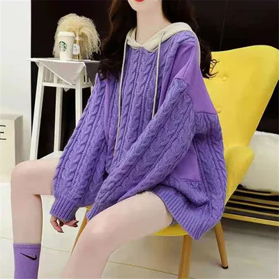 Plus Size Women's Stitching Hooded Sweater New Style