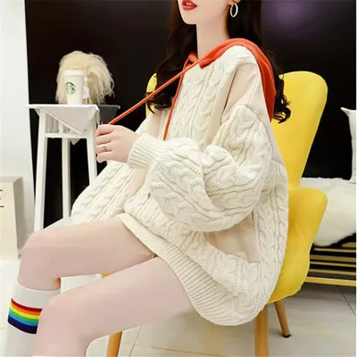 Plus Size Women's Stitching Hooded Sweater New Style