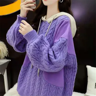 Plus Size Women's Stitching Hooded Sweater New Style