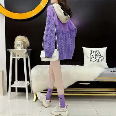 Plus Size Women's Stitching Hooded Sweater New Style