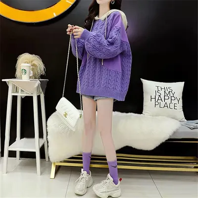Plus Size Women's Stitching Hooded Sweater New Style
