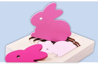 1-2-3 years old children Montessori early childhood educational toys wooden multi-layer three-dimensional puzzle gradient color animal panel