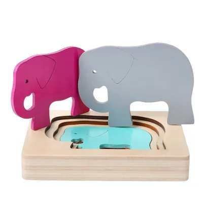 1-2-3 years old children Montessori early childhood educational toys wooden multi-layer three-dimensional puzzle gradient color animal panel