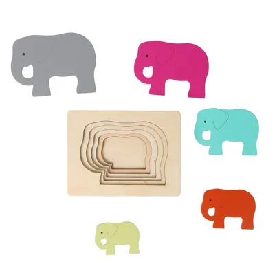 1-2-3 years old children Montessori early childhood educational toys wooden multi-layer three-dimensional puzzle gradient color animal panel