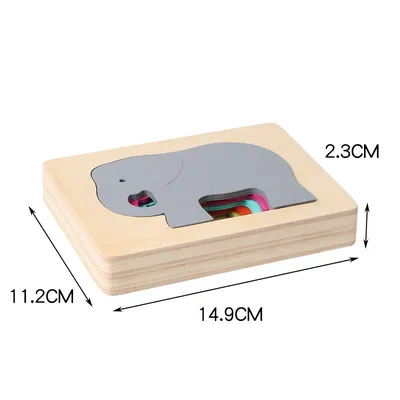 1-2-3 years old children Montessori early childhood educational toys wooden multi-layer three-dimensional puzzle gradient color animal panel