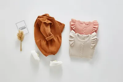 Small flying sleeve knitted baby one piece clothes