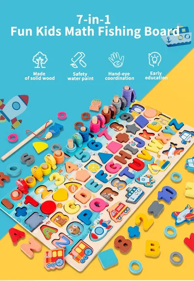 Baby Wooden Montessori Educational Toys Kids Early Learning Shape Color Math Matching Log Board Fishing Puzzle Count Number