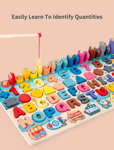 Baby Wooden Montessori Educational Toys Kids Early Learning Shape Color Math Matching Log Board Fishing Puzzle Count Number