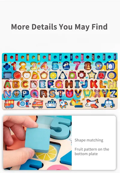 Baby Wooden Montessori Educational Toys Kids Early Learning Shape Color Math Matching Log Board Fishing Puzzle Count Number