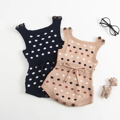 Knitted Polka Dot Jacquard One-Piece Baby Outing Clothes