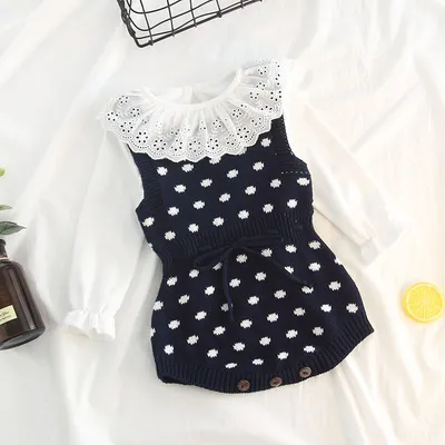 Knitted Polka Dot Jacquard One-Piece Baby Outing Clothes